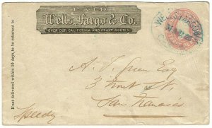 1870 Wells Fargo Express Gilroy, Cal. oval cancel in blue on 3c entire