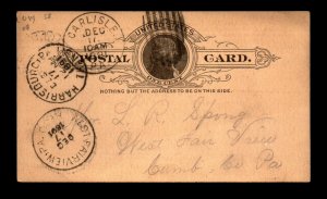 1891 Harrisburg PA Transit Card / Mailed Carlisle - L16527