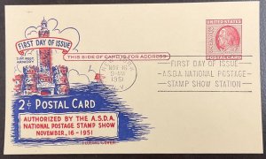 UX38 Fluegel cachet Postal Card 2 c Benjamin Franklin FDC 1951
