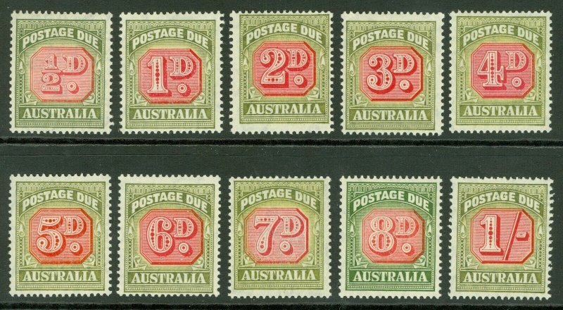 SG D119-D128 Australia 1946-57 Postage due set of 10 ½d to 1/-. Very lightly...