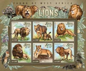 SIERRA LEONE 2015 SHEET LIONS WILD CATS FELINES WILDLIFE srl15013a