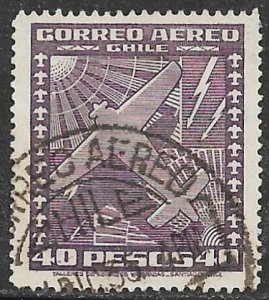 CHILE 1934-39 40p Airplane and Symbols of Space Wmkd. Airmail Sc C49 VFU