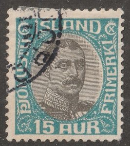 Iceland, stamp,  Scott#o44,  used,  hinged,  15 AUR,