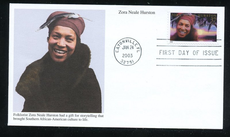 US 3748 Literary Arts Zora Neale Hurston UA Mystic cachet FDC