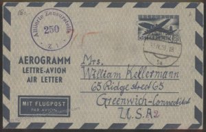 Austria 1953 Airmail Aerogram Cover Vienna Greenwich CT Censored G107958