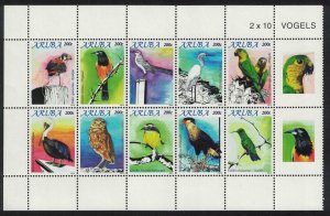 Aruba Kestrel Troupial Egret Parakeet Pelican Birds Block of 10 Labels 2010