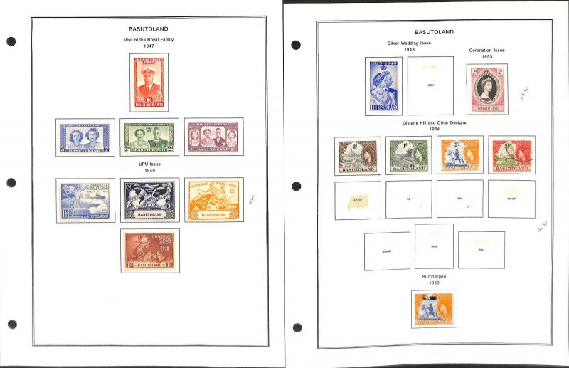 Basutoland Stamp Collection on 9 Steiner Pages, 1933-1966 (BA)