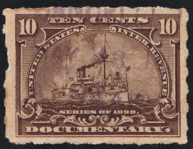R168p 10¢ Documentary Stamp: Hyphen Hole Perf 7 (1898) Used