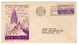 US 773 (PL-30) 3c California Pacific Exposition FDC 1st Watson Cachet ECV $45.00