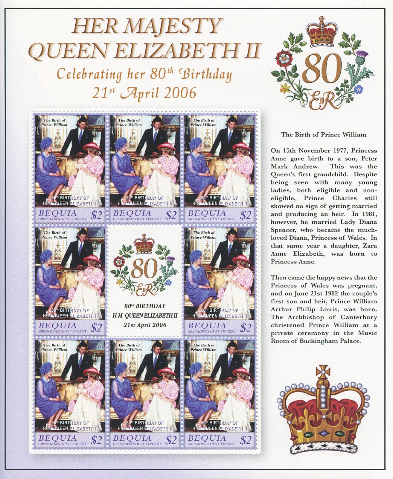 Bequia Stamps 2005 MNH Queen Elizabeth II 80th Birthday Royalty 8v M/S I |  Caribbean - St. Vincent, Stamp