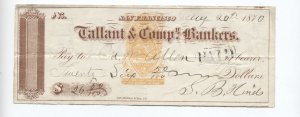 1870 RN-B16 2ct eagle check Tallant & Compn Bankers San Francisco CA [6514.13]