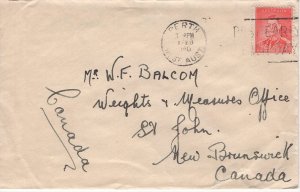 Perth Western Australia to New Brunswick Canada 1940 Cover