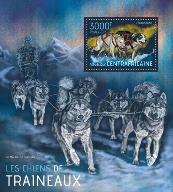 Central Africa Sled Dogs On Stamps Stamp Souvenir Sheet 2013 3H-616