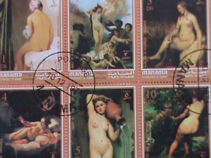 MANAMA STAMP-1974 WORLD FAMOUS NUDE ART CTO -MNH STAMP SHEET -RARE VERY RARE