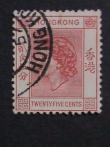 ​HONG KONG-1954 SC#189- 68 YEARS OLD-QUEEN ELIZABETH II USED FANCY CANCEL-VF