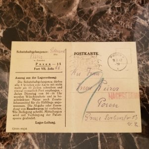 1941 Germany Posen Concentration Camp Postcard Cover Edward Piszer KZ