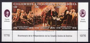 Colombia 1976 Sc# 846 American Bicentennial Strip of 3 MNH