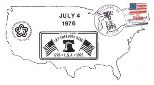 USA BICENTENNIAL TOUR SCARCE PRIVATE CACHET CANCEL AT ENGLISH, IN JULY 3 1976