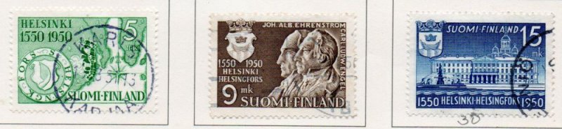 Finland Sc 297-99 1950 400th Anniversary Helsinki stamp set used