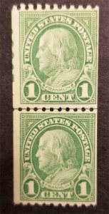 US Scott 604 1c George Washington COIL LINE PAIR - MNH OG Stamp G1287