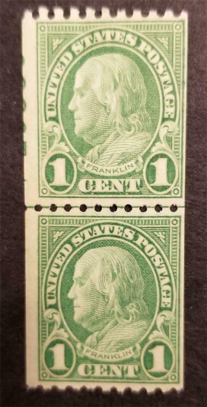 US Scott 604 1c George Washington COIL LINE PAIR - MNH OG Stamp G1287