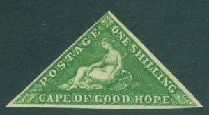 SG 8 Cape of good hope 1855-63. 1/- bright yellow-green. Lightly mounted mint...