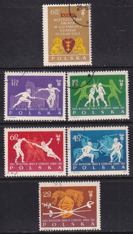 Poland  1963 Sc 1146-51 Fencers Armor Dragoons Arms of Gdansk Stamp CTO NH