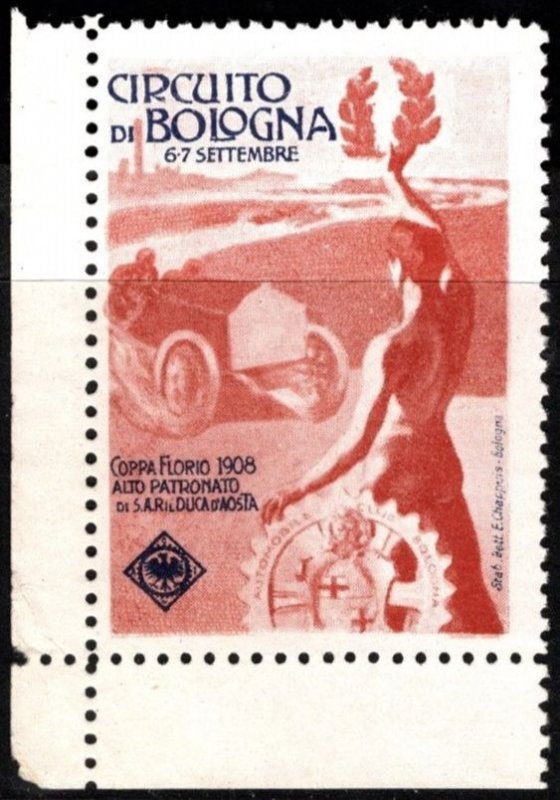 1908 Italy Poster Stamp Bologna Circuit Florio Cup High Patronage Duke Of Aosta