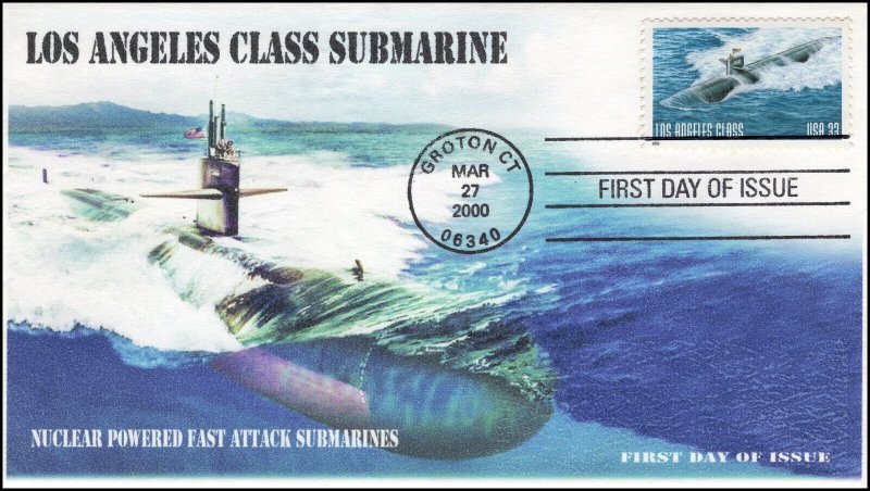 AO 3374, 2000, Los Angeles Class Submarine , First Day Cover, Add-on Cachet,  SC