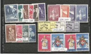 Vatican # 233 thru 253. Five sets of MNH