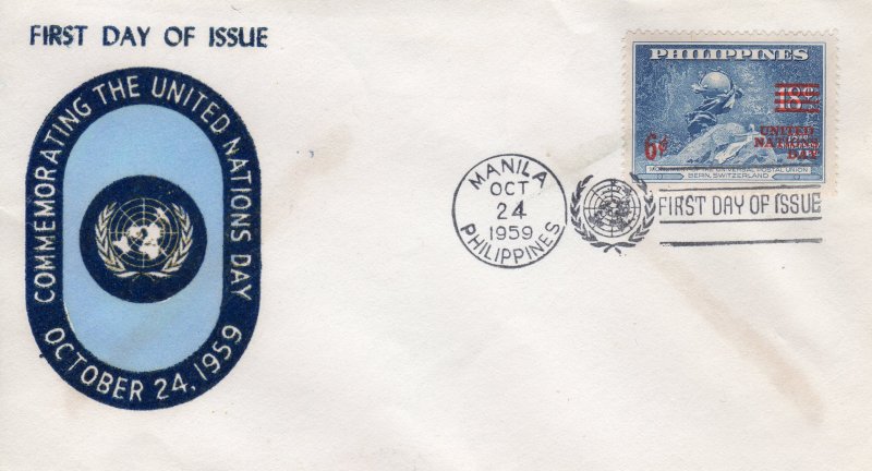 Philippines 1959 Sc#806 U.P.U.MONUMENT BERN ovpt.United Nations day (1) FDC