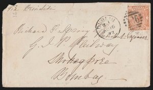 IRELAND 1877 Cover franked GB QV 8d. To India. 