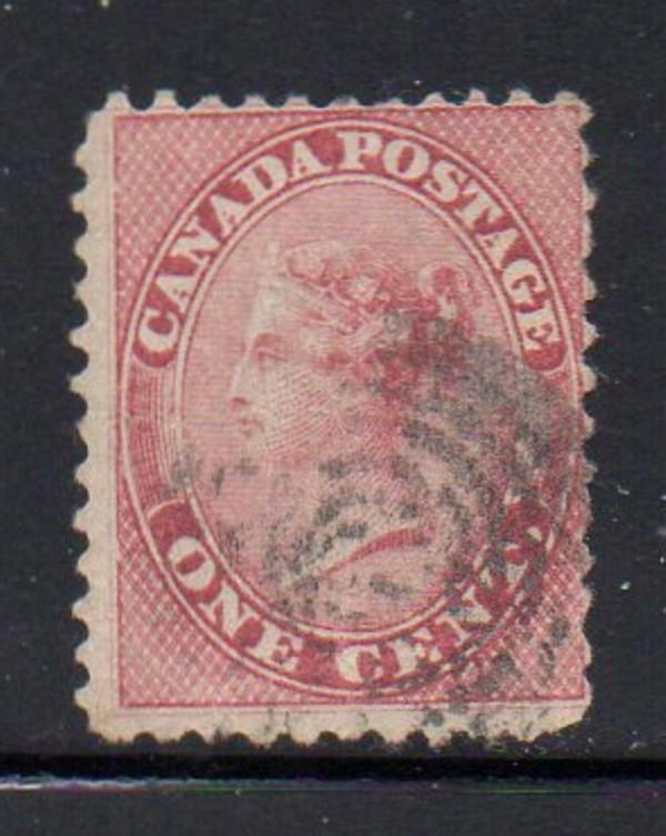 Canada Sc 14 1859 1 cent rose Victoria stamp used