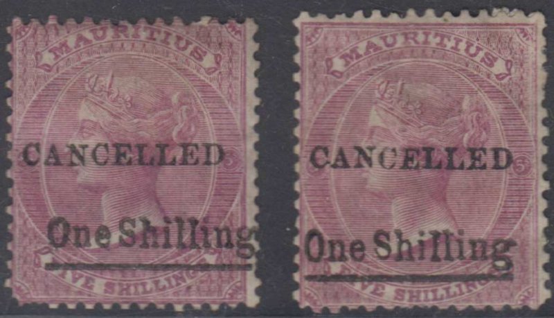 BC MAURITIUS 1876-77 Sc 49 & 49a TOP VLAUES OVPTD CANCELLED UNUSED SCV$110.00