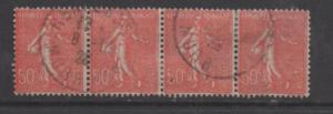 France  Scott# 146  used strip of 4 nice cancel