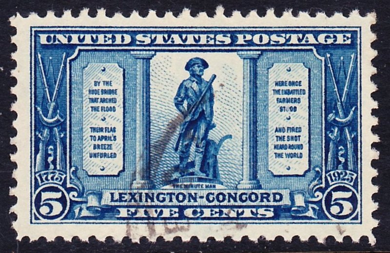 Scott 619, XF Used, 5c Lexington-Concord, Light Cancel GEM