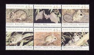 Australia-Sc #1235-unused NH block of 6-Animals-Threatened Species-1992-