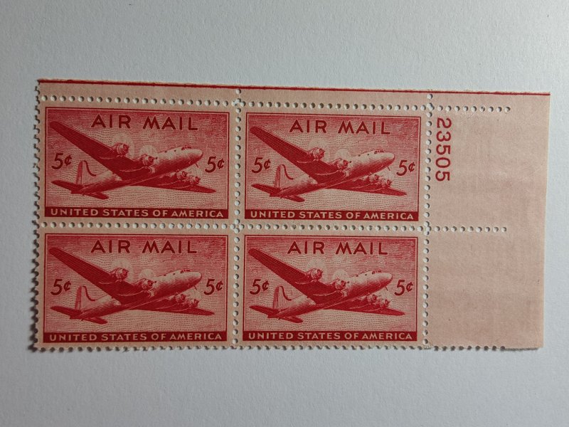 SCOTT #C32 PLATE BLOCK S# 23505 UR MINT NEVER HINGED AIR MAIL