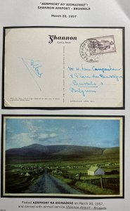 1957 Shannon Airport Ireland Airmail Picture Postcard Cover To Bruxelles Belgium