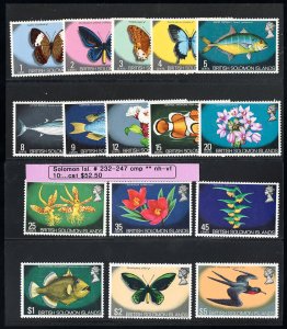 Solomon Islands Stamps # 232-47 MNH XF Scott Value $52.00