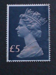 ​GREAT BRITAIN-1970 QUEEN ELIZABETH II- MACHINS USED 5 POUND LARGE SIZE VF RARE