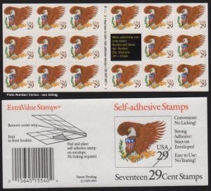 1992 Eagle & Shield BROWN 29¢ Sc 2595a pane plate no. B1111-2 CV $12.75