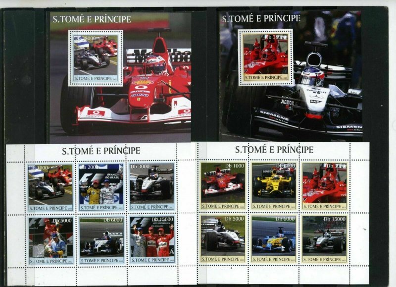 RACING CARS/FORMULA I 4 SHEETS OF 3 & 6 STAMPS & 9 S/S MNH 