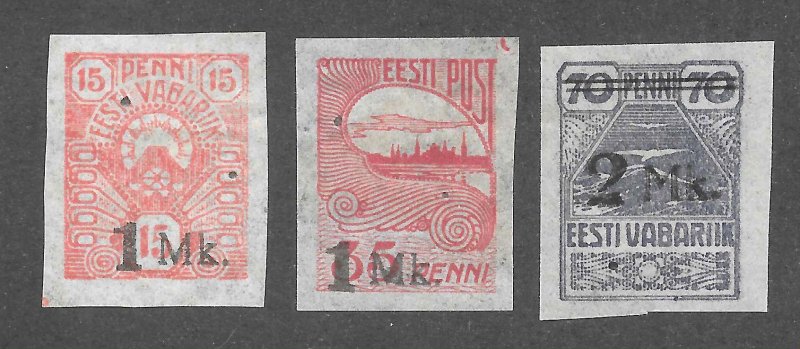 Estonia Scott 55-57 Unused HOG - 1920 Surcharges - SCV $2.05