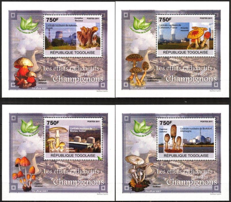 {{083} Togo 2011 Radioactive effects on Mushrooms 4 S/S Deluxe MNH**