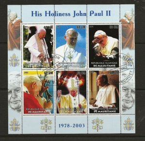 Thematic Stamps  Mauritania 2003 Pope John Paul II sheet of 6  used