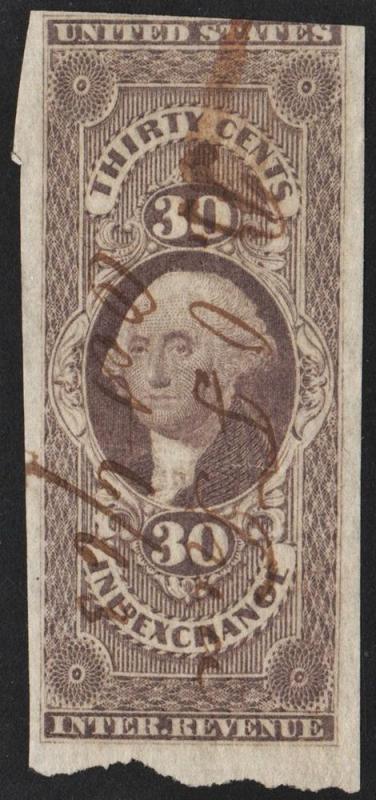 R52a 30¢ Revenue: Inland Exchange Imperforate (1862) Used