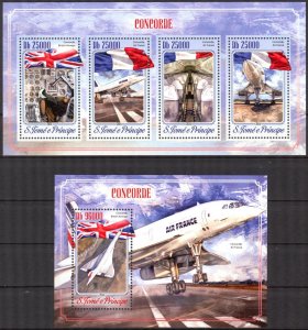 Sao Tome and Principe 2014 Aviation Airplanes Airbus Concorde sheet + S/S MNH