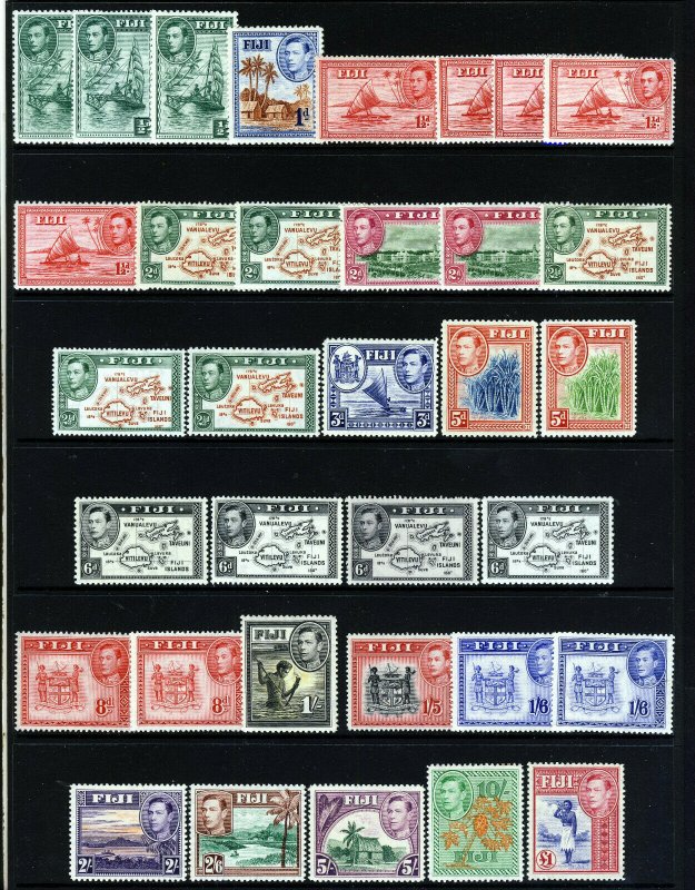 FIJI 1938-55 King George VI The Complete Pictorial Set SG 249 to SG 266b MINT