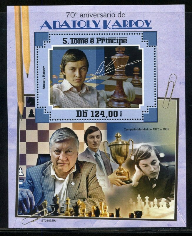 SAO TOME 2021 70th ANNIVERSARY OF ANATOLY KARPOV S/SHEET MINT NEVER HINGED